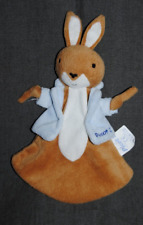🍀Doudou Plat Lapin PICOT 2 Beige Marron Blanc Veste Gilet Bleu TTBE