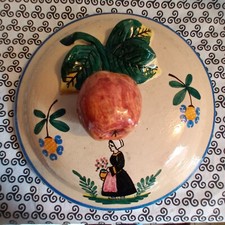 Ancien couvercle de soupière prise pomme femme au bouquet de fleurs