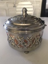 RARE ANCIEN POT CÉRAMIQUE SARREGUEMINES U&C CERCLAGE MÉTAL ARGENTÉ 