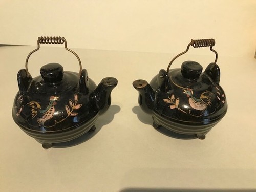 Vintage black teapots salt - teapots,