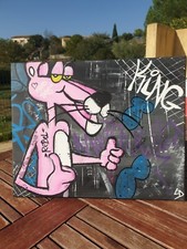 Tableau Acrylique sur toile 40x50 pop'art panthère rose noir blanc gris bleu