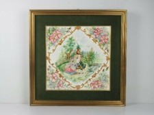 Cadre Peint Sur Plaque En Céramique Figure Viennoise Avec Cadre Et Velours