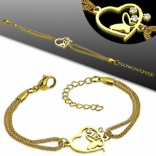 Bracelet en maille de style montre en forme de coeur ouvert avec papillon en aci