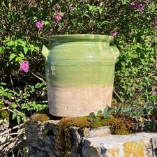 RAREST Antique French GREEN CONFIT PoT Glazed TERRACOTTA no SANDSTONE CROCK CORE