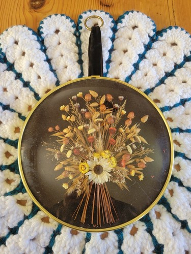 Cadre rond verre bombé fleurs - verre,