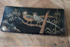 ancienne boite plumier en carton bouilli NAPOLEON III decor oiseau faisan ?