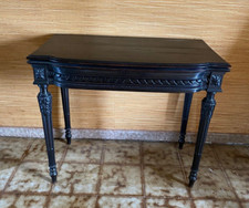 CONSOLE TABLE A JEU NAPOLEON III EN BOIS NOIRCI AVEC TAPIS DE JEU VIOLET