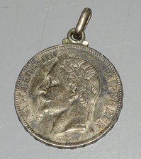 -PENDENTIF PIECE NAPOLEON III 5 FRANCS ARGENT 1867 EMPEREUR EMPIRE Français   D