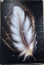 Toile moderne – La Plume – 120 x 80 cm – Doré & noir – Élégance contemporaine