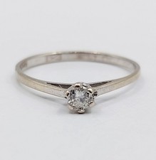 Bague solitaire vintage or blanc 14k diamant 0,12 carats