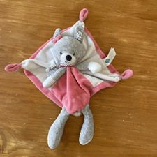 O/ Doudou Plat Lapin Gris Rose Blanc Echarpe à Pois Noir Tex Baby Étoile Noeud