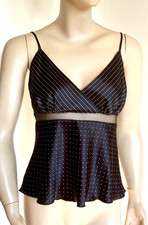 nuisette T36 caraco satin noir à pois blanc taille ajourée night wear 206!