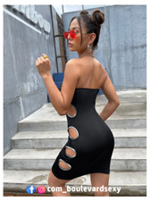 ♥ Robe Découpée Soirée Tendance TikTok Courte Moulante Sexy Bustier