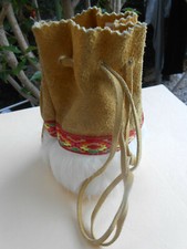 Pochette bourse cuir daim avec fourrure véritable