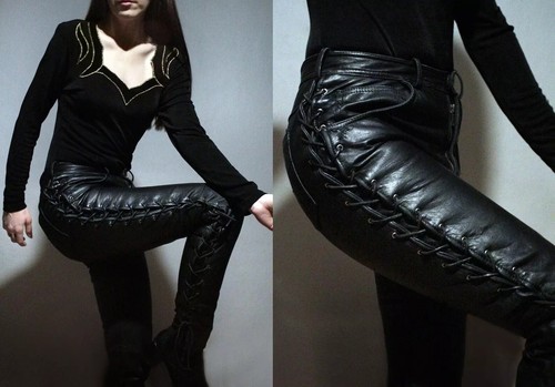 Pantalon cuir moto noir - cuir, de