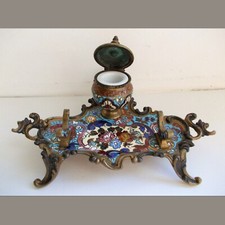 encrier porte plume en bronze doré cloisonné Napoléon III - XIXième siècle