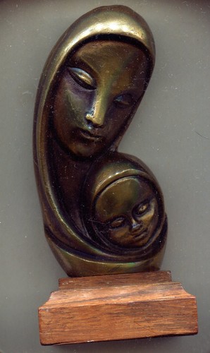 Vierge enfant bronze signe - vierge,