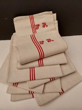 TORCHON ANCIEN LITEAUX ROUGE 95X50 METIS LIN ECRU MONOGRAMME vendu à l'unité