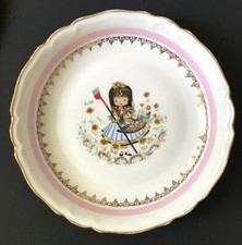 LIMOGES UNION LIMOUSINE ASSIETTE CREUSE PORCELAINE FILLETTE AU JARDIN FILET OR