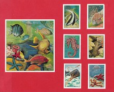 POSTER STAMPS MARINE FAUNA FISH POISSONS SEAHORSE STARFISH SQUIDS JELLYFISH