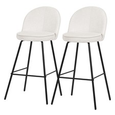 Tabourets de bar comptoir beige avec dossier repose-pieds hauteur 75 cm lot de 2