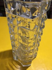 Ancien Grand Vase En Verre Moule Epais Transparent