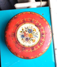 Vintage Ancienne Boite Métal Ronde General Biscuits Fleurs H. 7,5 x D. 20 cm