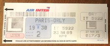 AIR INTER PARIS ORLY 23 MARS 89 CARTE D'ACCÈS A BORD BOARDING PASS AVIATION
