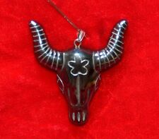 PENDENTIF Tête de BUFFLE  En HEMATITE Haut 5 x 4 cm - Pierre polie - Nuef