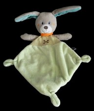 84. DOUDOU PLAT TEX LAPIN BLEU VERT ECHARPE ORANGE CROIX RAYE ETAT NEUF*