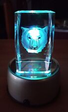 RARE ! CUBE 3D CRISTAL "TÊTE D'OURS" GRAVE AU LASER POUR SOCLE LUMINEUX A LED