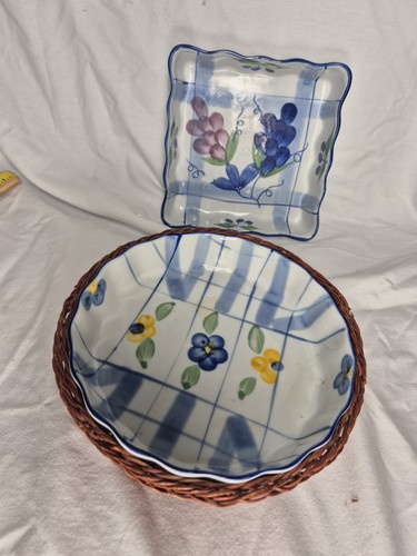 Stoneware blue plaid grape - stoneware,