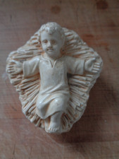 Ancien Santon crèche en plâtre JESUS sur lit de paille L = 8 cm H = 6 cm