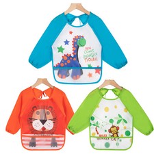 3PCS Bavoirs Manches Longues Etanches Blouse Peinture Enfan Tablier d'Alimentat 