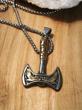 Collier Homme avec un pendentif Hache gravé corbeau - Collier Viking Rétro #118
