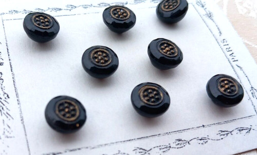 Boutons verre noir or - boutons,