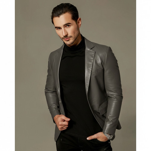 Blazer cuir gris pour homme - cuir,