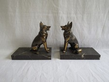 paire de serre livres en marbre et régule,chiens bergers allemands,création bal
