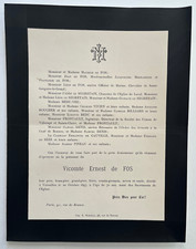 VICOMTE ERNEST DE FOS Segretain FAIRE PART Billiard Frontault Cauville 1897