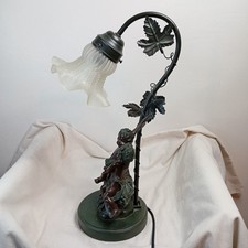 Lampe ancienne signée Auguste Moreau – Sculpture enfants – abat-jour En Verre 