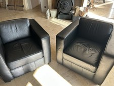 2 Fauteuils Cuir Noir Style