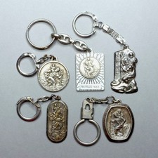 Saint Christopher & Jesus. Antique Religious Key Rings. Religious Medal. Pendant