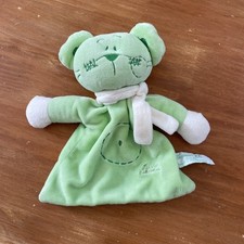 DOUDOU Peluche PLAT TIAMO SOURIS OURS VERT GRELOT ECHARPE ECRU BLANC