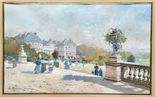 GALIEN-LALOUE Eugène Gouache Jardin du Luxembourg Paris Sénat Tableau Peinture