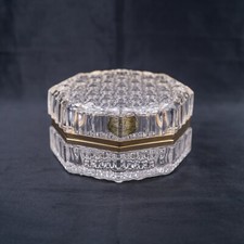 Antique French Crystal Jewelry Box Cut Faceted Glass Ormolu Trinket