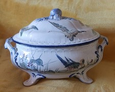 RARISSIME SOUPIERE ESCALIER DE CRISTAL SERVICE LES GRANDS OISEAUX FIN XIX 