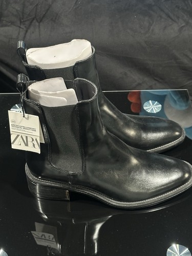 Zara black leather boots - black,