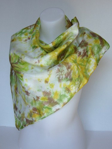 Carré foulard soie peint - , main