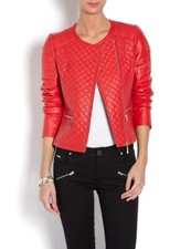 BLOUSON VESTE NEUF MORGAN FEMME 100% CUIR ROUGE TAILLE 40