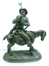 ?? DON QUICHOTTE SUR SON CHEVAL SCULPTURE EN METAL D'ART STATUE REGULE